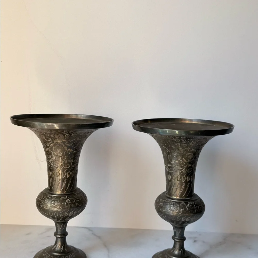 Pair Vintage Indian Bidriware Vase